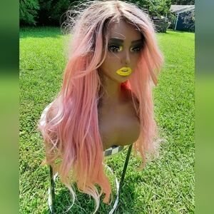 26 inches brown rooted pink lace front